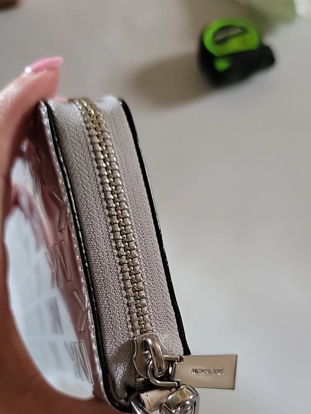 Michael Kors Jet Set Large Patent Logo Embossed Continental Wallet In Silver